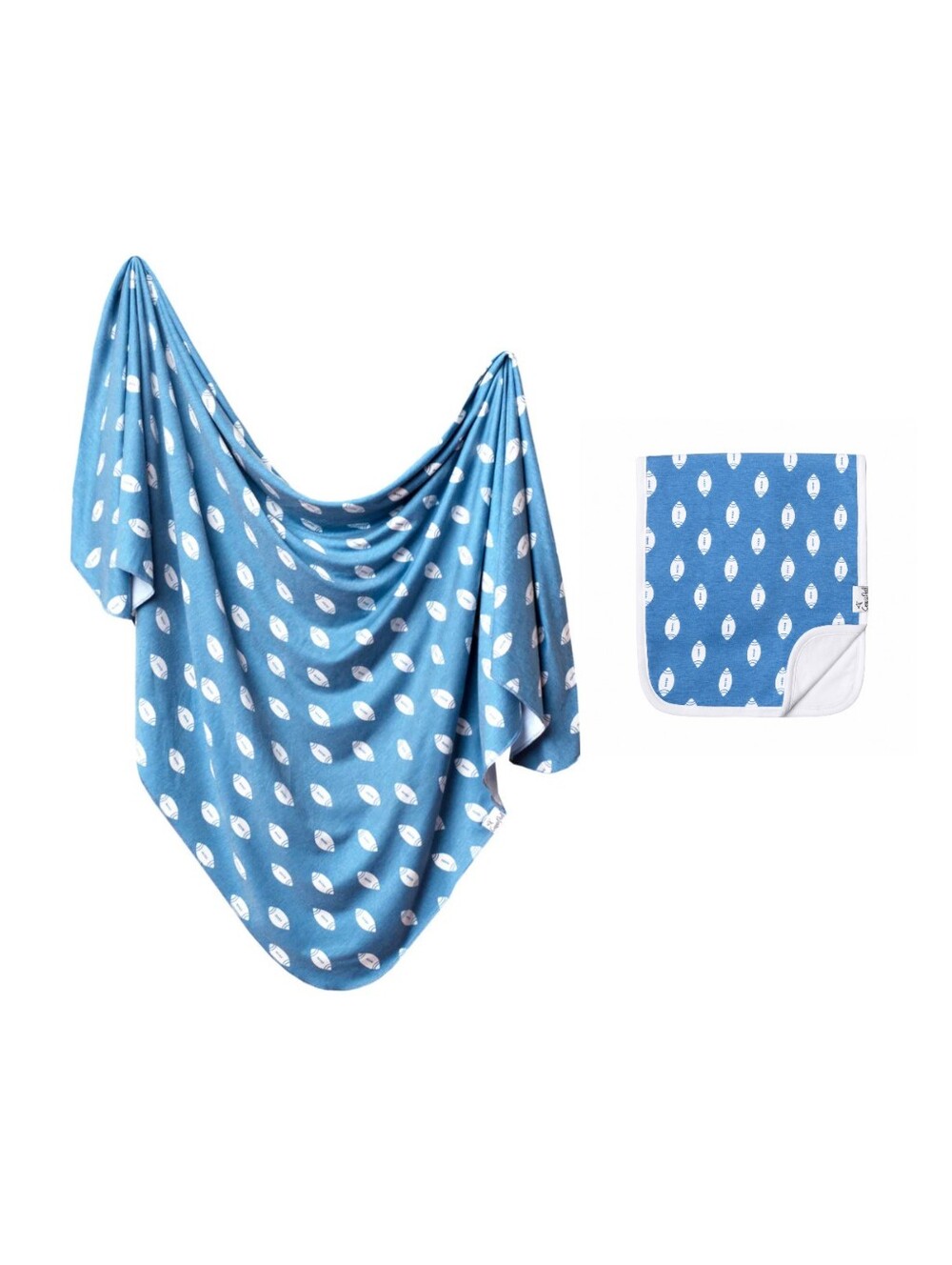 Copper Pearl Swaddle Blanket & Burp Cloth Set - Quarterback Blitz Blue Football